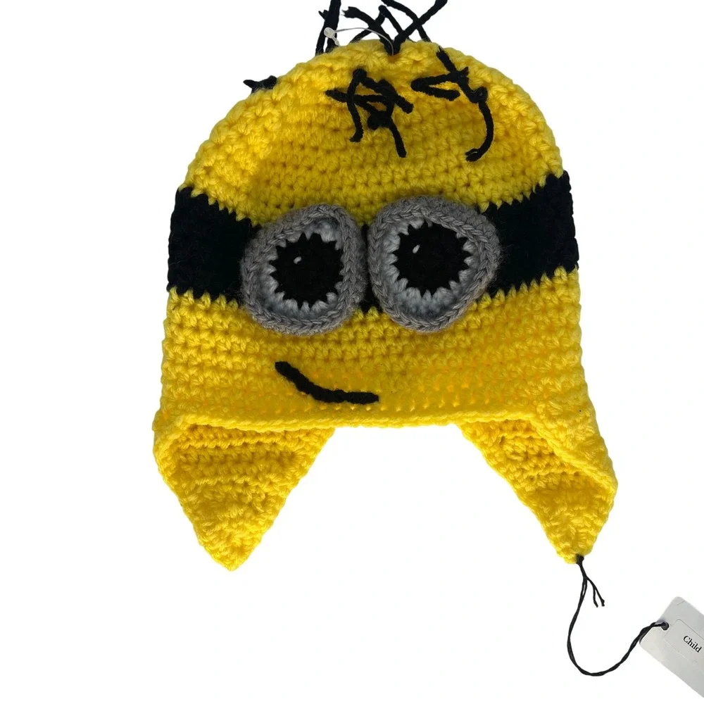 Kids Yellow Minion Handmade Crochet‎ Hat Beanie Winter Cute Earflap Costume